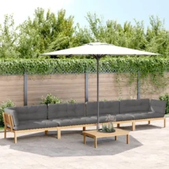 VidaXL Patio Pallet Sofa Set With Cushions - Acacia Wood Modular Outdoor Furniture - Garden Lounge - Brown/Gray