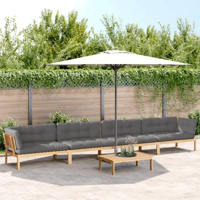 VidaXL Patio Pallet Sofa Set With Cushions - Acacia Wood Modular Outdoor Furniture - Garden Lounge - Brown/Gray 3 VidaXL Patio Pallet Sofa Set With Cushions - Acacia Wood Modular Outdoor Furniture - Garden Lounge - Brown/Gray