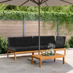 VidaXL Pallet Sofa Set Acacia Wood Color With Black Cushions