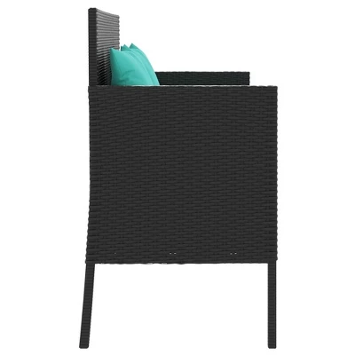 VidaXL Outdoor Loveseat Bench - Black PE Rattan, Padded Blue Cushions, Storage Under-Seat, Weather-Resistant, Garden/Patio Furniture, 44.5"x24"x34.3" 6 VidaXL Outdoor Loveseat Bench - Black PE Rattan, Padded Blue Cushions, Storage Under-Seat, Weather-Resistant, Garden/Patio Furniture, 44.5"x24"x34.3" - Image 4