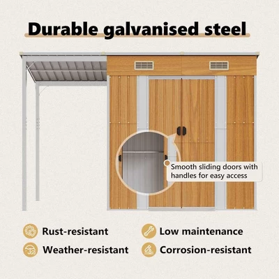 VidaXL Garden Shed With Extended Roof Outdoor Backyard Storage House Steel - Light Brown 11 VidaXL Garden Shed With Extended Roof Outdoor Backyard Storage House Steel - Light Brown - Image 9