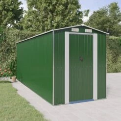 VidaXL Garden Shed Green Galvanized Steel Large Garden Shed - 75.6" X 205.9" X 87.8"