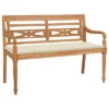 VidaXL Batavia Bench Garden Bench Patio Loveseat With Cushion Solid Wood Teak - Cream 47.2"