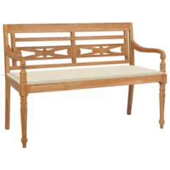 VidaXL Batavia Bench Garden Bench Patio Loveseat With Cushion Solid Wood Teak - Cream 47.2"