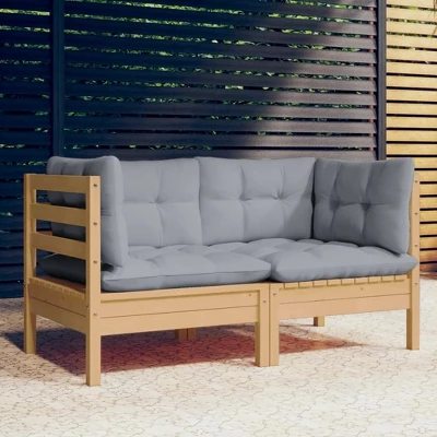 VidaXL 2-seater Garden Sofa Grey Solid Pine Wood, 100% Polyester Fabric 3 VidaXL 2-seater Garden Sofa Grey Solid Pine Wood, 100% Polyester Fabric