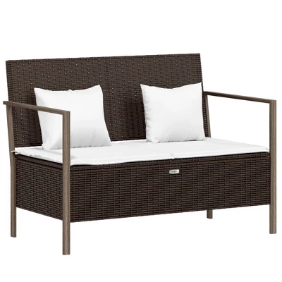 VidaXL 2-Seater Patio Bench With Cushions Poly Rattan - Brown 11 VidaXL 2-Seater Patio Bench With Cushions Poly Rattan - Brown - Image 9