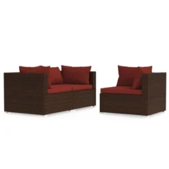 VidaXL 3 Piece Patio Lounge Set With Cushions Brown Poly Rattan