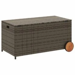 VidaXL Garden Storage Box With Wheels Gray 50.2 Gallon Poly Rattan -All Patio Furniture GUEST 10ea9100 84c0 4d61 b695 a141f8bf17b8