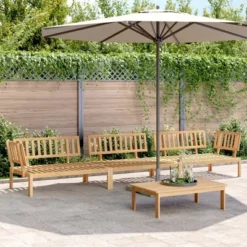 VidaXL 4 Piece Patio Pallet Sofa Set - Solid Acacia Wood Furniture For Outdoor/Garden/Patio - Table & 3 Sofas (Brown Light)