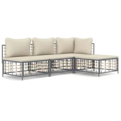 VidaXL 4-Piece Patio Lounge Set - Modular Sofas With Cushions, Weather-Resistant Poly Rattan Material, Sturdy Steel Frame - Anthracite & Beige -All Patio Furniture GUEST 148ea81a b324 4c98 b27c 23aa0cc757ec