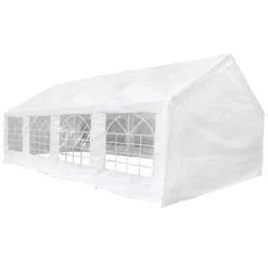 VidaXL White Party Marquee - Easy To Assemble, Steel Frame & PE Material, UV Protective & Water Resistant, With Decorative Wall Panels & Windows