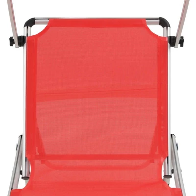 VidaXL Folding Sunlounger With Adjustable Sunroof And Backrest - Lightweight And Portable Aluminum And Textilene Fabric In Striking Red Color 8 VidaXL Folding Sunlounger With Adjustable Sunroof And Backrest - Lightweight And Portable Aluminum And Textilene Fabric In Striking Red Color - Image 6