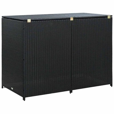 VidaXL Double Wheelie Bin Shed With Lid And Lockable Doors, Poly Rattan 31.5"x58.3"x43.7" Black 7 VidaXL Double Wheelie Bin Shed With Lid And Lockable Doors, Poly Rattan 31.5"x58.3"x43.7" Black - Image 5