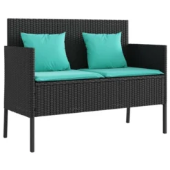 VidaXL Outdoor Loveseat Bench - Black PE Rattan, Padded Blue Cushions, Storage Under-Seat, Weather-Resistant, Garden/Patio Furniture, 44.5"x24"x34.3" 31 VidaXL Outdoor Loveseat Bench - Black PE Rattan, Padded Blue Cushions, Storage Under-Seat, Weather-Resistant, Garden/Patio Furniture, 44.5"x24"x34.3" -All Patio Furniture GUEST 1f895a80 f25a 4fef a59f c6d8013c92a0