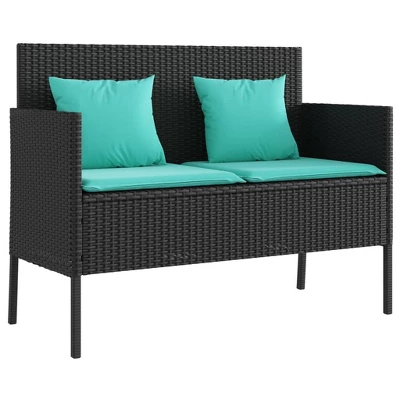 VidaXL Outdoor Loveseat Bench - Black PE Rattan, Padded Blue Cushions, Storage Under-Seat, Weather-Resistant, Garden/Patio Furniture, 44.5"x24"x34.3" 17 VidaXL Outdoor Loveseat Bench - Black PE Rattan, Padded Blue Cushions, Storage Under-Seat, Weather-Resistant, Garden/Patio Furniture, 44.5"x24"x34.3" - Image 15