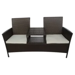 VidaXL 2-Seater Patio Sofa Outdoor Bistro Set With Tea Table Poly Rattan Brown -All Patio Furniture GUEST 21895023 1669 4c62 9aa5 1a45706897c0