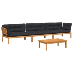 VidaXL Pallet Sofa Set Natural Wood, Black Cushions -All Patio Furniture GUEST 2630c9da ebb4 470e 8523 7baef810b25a