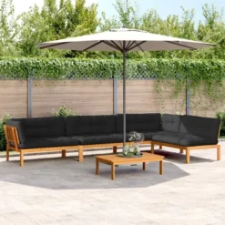 VidaXL Patio Pallet Sofa Set Set Of 5 Black Cushions, Natural Acacia Wood