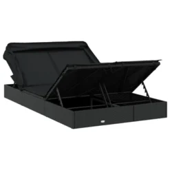 VidaXL - 2-Person Black Poly Rattan Sunbed With Foldable Roof And Cushions - Outdoor Daybed 83.9"x 46.5"x 38.2" For Patio, Garden, Balcony -All Patio Furniture GUEST 2be0a6f8 eca9 4a1e 947a 067ca31dcdcc