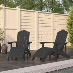 VidaXL Adirondack Chair Outdoor Lawn Adirondack Chair With Footstool HDPE - Anthracite 2x Armchair + 2x Footrest
