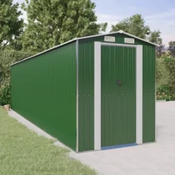VidaXL Garden Shed Green Galvanized Steel Large Garden Shed - 75.6" X 303.9" X 87.8"