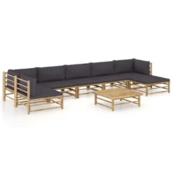 VidaXL Bamboo Patio Lounge Set With Dark Gray Cushions - 8 Piece Outdoor Furniture Collection - Modular Design For Variable Arrangements