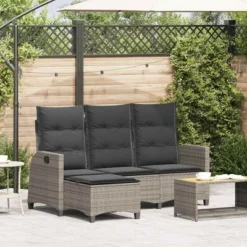 VidaXL Reclining Patio Sofa - PE Rattan/Steel - Gray L-Shaped Outdoor Sectional With Cushions - Adjustable Backrest - 69.3"x54.3"