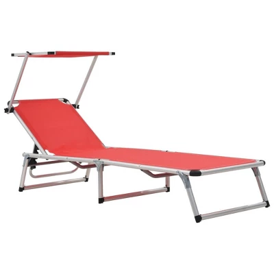 VidaXL Folding Sunlounger With Adjustable Sunroof And Backrest - Lightweight And Portable Aluminum And Textilene Fabric In Striking Red Color 3 VidaXL Folding Sunlounger With Adjustable Sunroof And Backrest - Lightweight And Portable Aluminum And Textilene Fabric In Striking Red Color