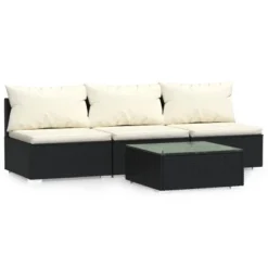 VidaXL Black Patio Furniture Poly Rattan - Cream Cushions - 3 Seats With Table - Middle Sofa -All Patio Furniture GUEST 332ad8e0 e885 49c8 8fe0 85b6f75ce48b