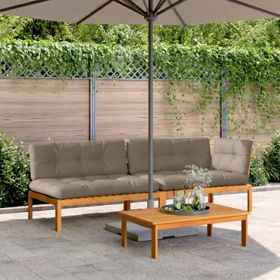 VidaXL Patio Pallet Sofa Set - 3 Piece Outdoor Garden Furniture, Solid Acacia Wood With Taupe Cushions For Terrace 3 VidaXL Patio Pallet Sofa Set - 3 Piece Outdoor Garden Furniture, Solid Acacia Wood With Taupe Cushions For Terrace