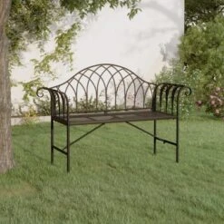 VidaXL - 2-Seater Patio Bench 50.4" - Outdoor Garden/Balcony - Black Steel Frame - Comfort Backrest/Armrests