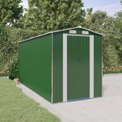 VidaXL Garden Shed Green Galvanized Steel Large Garden Shed - 75.6" X 173.2" X 87.8"