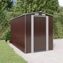 VidaXL Garden Shed Dark Brown Galvanized Steel Large Garden Shed - 75.6" X 140.6" X 87.8"
