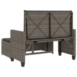 VidaXL Patio Bench With Cushions And Footstool - Convertible Outdoor Loveseat Sofa Bed - Gray Poly Rattan, Padded Cushions -All Patio Furniture GUEST 37427722 fe1a 4c08 9beb 0b981d81da3a