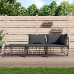 VidaXL 3 Piece Patio Lounge Set - Anthracite Poly Rattan, Weather-Resistant, With Sturdy Steel Frame, Comfortable Cushions, And Modular Design