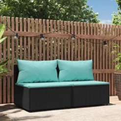 VidaXL Black Patio Middle Sofas With Cushions - Made From Poly Rattan For Outdoor Use, Configurable Seating For Garden, Deck, Patio