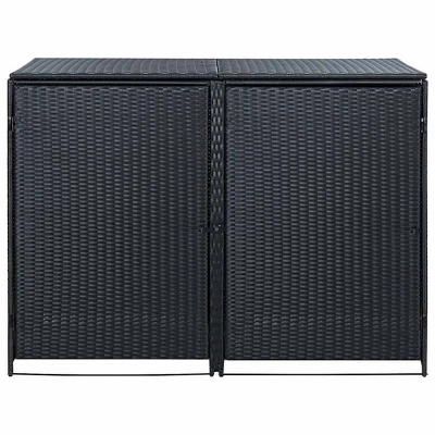 VidaXL Double Wheelie Bin Shed With Lid And Lockable Doors, Poly Rattan 31.5"x58.3"x43.7" Black 5 VidaXL Double Wheelie Bin Shed With Lid And Lockable Doors, Poly Rattan 31.5"x58.3"x43.7" Black - Image 3