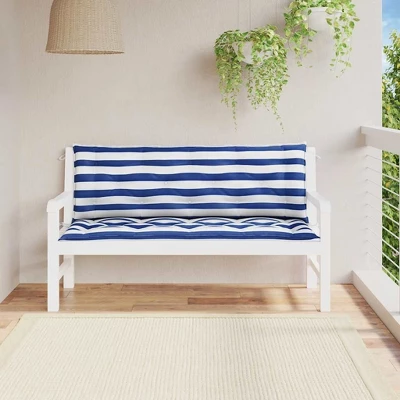 VidaXL Bench Cushion Water Repellent Outdoor Seat Cushion Pad Oxford Fabric - Blue And White 59.1" 4 VidaXL Bench Cushion Water Repellent Outdoor Seat Cushion Pad Oxford Fabric - Blue And White 59.1" - Image 2