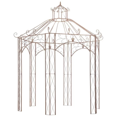 VidaXL Garden Pavilion Antique Brown - 9.8' Wrought Iron Outdoor Patio Rose Gazebo Arch - Vintage Finish, Ideal For Climbing Vines And Shade Shelter 2 VidaXL Garden Pavilion Antique Brown - 9.8' Wrought Iron Outdoor Patio Rose Gazebo Arch - Vintage Finish, Ideal For Climbing Vines And Shade Shelter