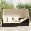 VidaXL Patio Lounge Bed With Roof & Cushions - Poly Rattan Outdoor Furniture, Adjustable Recliner, Brown/Cream White -All Patio Furniture GUEST 3bda1098 5ba1 4c74 abd6 6961b5ef7fac