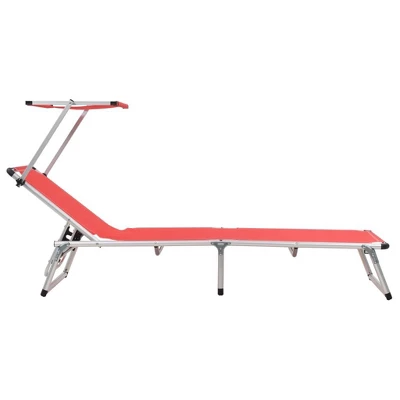 VidaXL Folding Sunlounger With Adjustable Sunroof And Backrest - Lightweight And Portable Aluminum And Textilene Fabric In Striking Red Color 4 VidaXL Folding Sunlounger With Adjustable Sunroof And Backrest - Lightweight And Portable Aluminum And Textilene Fabric In Striking Red Color - Image 2