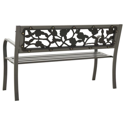 VidaXL Patio Bench, 49.2-Inch, Vintage Style, Weather-Resistant, Powder-Coated Steel, Gray, With Decorative Rose-Patterned Backrest 5 VidaXL Patio Bench, 49.2-Inch, Vintage Style, Weather-Resistant, Powder-Coated Steel, Gray, With Decorative Rose-Patterned Backrest - Image 3