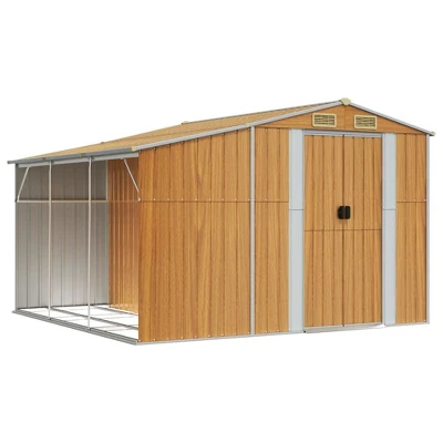 VidaXL Garden Shed Galvanized Steel Outdoor Storage - Sloping Roof, Firewood Stand, Light Brown 14 VidaXL Garden Shed Galvanized Steel Outdoor Storage - Sloping Roof, Firewood Stand, Light Brown - Image 12