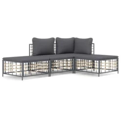 VidaXL 4-Piece Outdoor Patio Lounge Set - Anthracite Poly Rattan With Dark Gray Cushions For Garden, Terrace, Deck -All Patio Furniture GUEST 40feb604 bb58 418c 9133 dc36f6388cfc