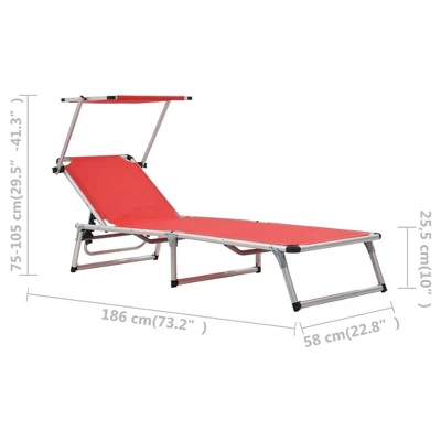 VidaXL Folding Sunlounger With Adjustable Sunroof And Backrest - Lightweight And Portable Aluminum And Textilene Fabric In Striking Red Color 11 VidaXL Folding Sunlounger With Adjustable Sunroof And Backrest - Lightweight And Portable Aluminum And Textilene Fabric In Striking Red Color - Image 9