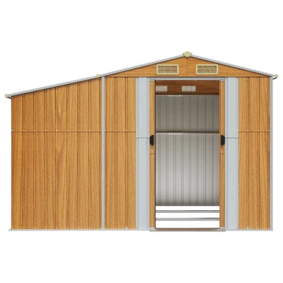 VidaXL Garden Shed Galvanized Steel Outdoor Storage - Sloping Roof, Firewood Stand, Light Brown 6 VidaXL Garden Shed Galvanized Steel Outdoor Storage - Sloping Roof, Firewood Stand, Light Brown - Image 4