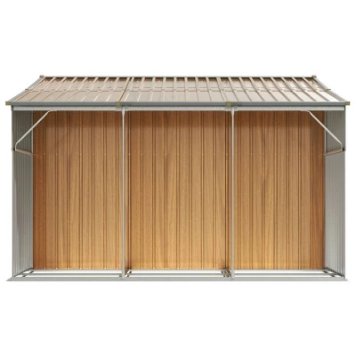 VidaXL Garden Shed Galvanized Steel Outdoor Storage - Sloping Roof, Firewood Stand, Light Brown 7 VidaXL Garden Shed Galvanized Steel Outdoor Storage - Sloping Roof, Firewood Stand, Light Brown - Image 5