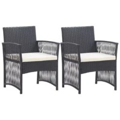 VidaXL Patio Armchairs With Cushions Outdoor Lounge Chair 2 Pcs Poly Rattan - Black