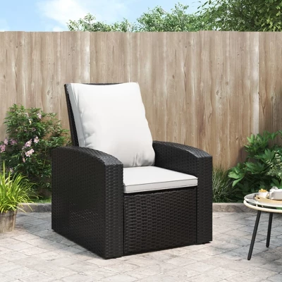VidaXL - Modern Black Poly Rattan Patio Reclining Chair With Cushions - Adjustable Outdoor Garden Lounge Chair With Comfortable Armrests And Backrest. 3 VidaXL - Modern Black Poly Rattan Patio Reclining Chair With Cushions - Adjustable Outdoor Garden Lounge Chair With Comfortable Armrests And Backrest.