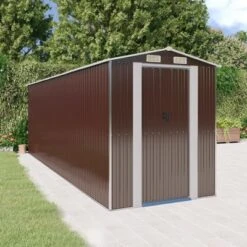 VidaXL Garden Shed Dark Brown Galvanized Steel Large Garden Shed - 75.6" X 238.6" X 87.8"